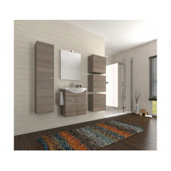 Mueble de baño suspendido 55 cm en madera de roble ahumado con lavabo cerámico y espejo con lámpara LED - Polis
