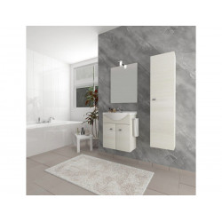 Mueble de baño suspendido de 55 cm en madera de roble blanco con lavabo cerámico y espejo con lámpara LED - Polis