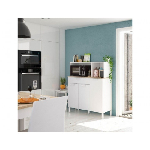 Mueble de cocina 108x40x126 cm blanco mate y roble canadiense con 3 puertas y 1 cajón – Fanaro