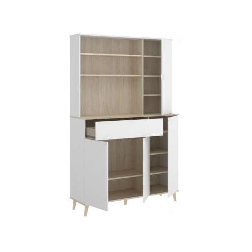 Mueble de cocina 120x40x189 cm blanco mate y roble natural con cuatro puertas y un cajón - Gubbio