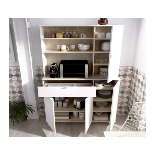 Mueble de cocina 120x40x189 cm blanco mate y roble natural con cuatro puertas y un cajón - Gubbio