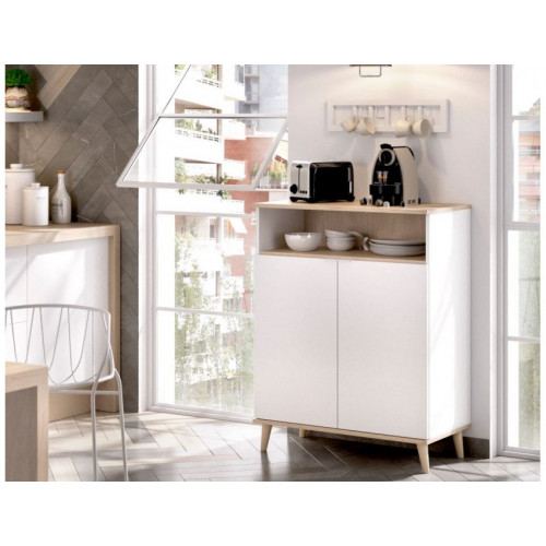 Mueble de cocina 80x40x102 cm blanco mate y roble natural con dos puertas - Gubbio