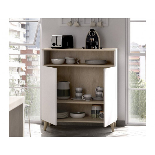 Mueble de cocina 80x40x102 cm blanco mate y roble natural con dos puertas - Gubbio