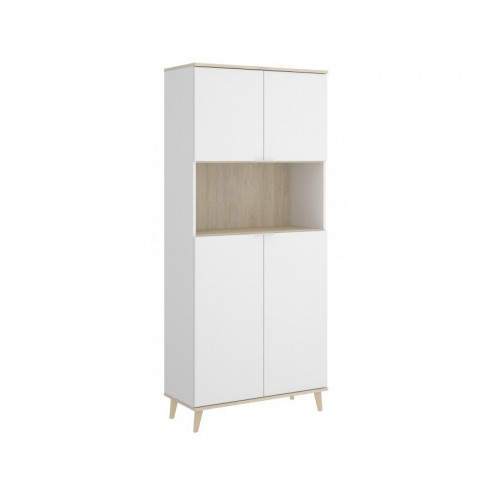 Mueble de cocina 80x40x189 cm blanco mate y roble natural con cuatro puertas - Gubbio
