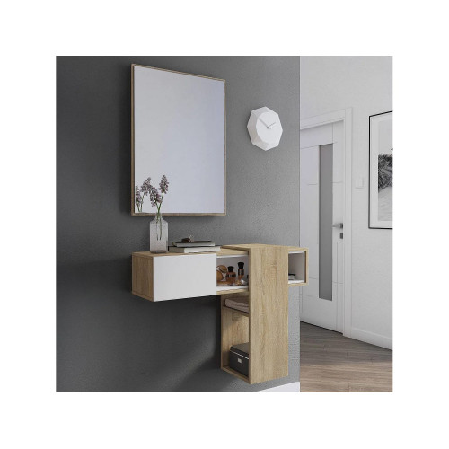 Mueble de entrada Daba, espejo incluido, 100x31x75h cm, marrón roble, un estante, perchero