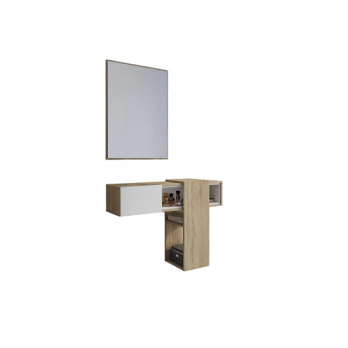 Mueble de entrada Daba, espejo incluido, 100x31x75h cm, marrón roble, un estante, perchero