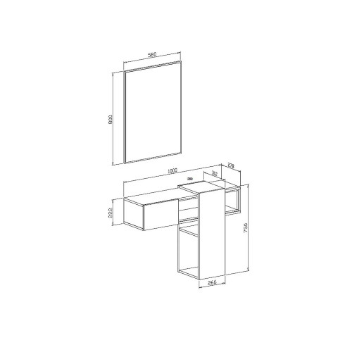 Mueble de entrada Daba, espejo incluido, 100x31x75h cm, marrón roble, un estante, perchero