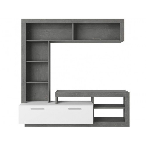 Mueble de pared retro gris y mueble TV blanco mate - Nizza