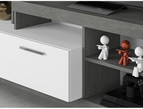 Mueble de pared retro gris y mueble TV blanco mate - Nizza