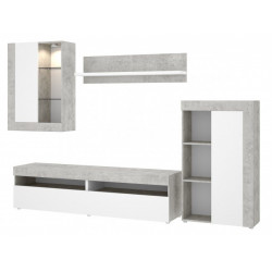 Mueble de pared TV 254 cm en blanco mate y hormigón - Tapa