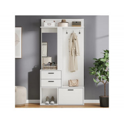 Mueble de recibidor con 2 cajones, espejo y espacio de almacenamiento – Blanco