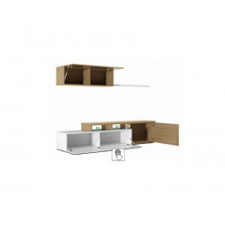 Mueble de salón TV 200 cm blanco brillo y roble canadiense – Gand