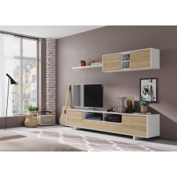 Mueble de salón TV Belus Blanco brillo / Roble 46x200x41 cm (altox anchoxfondo)