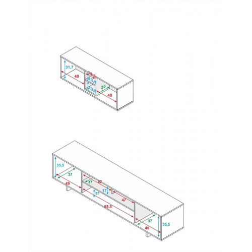 Mueble de salón TV Belus Blanco brillo / Roble 46x200x41 cm (altox anchoxfondo)