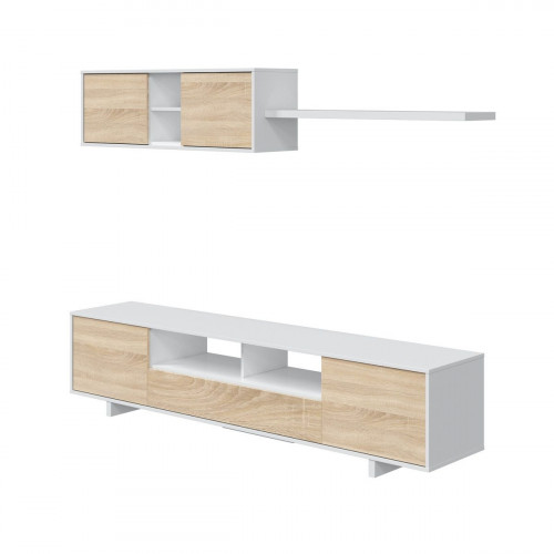 Mueble de salón TV Belus Blanco brillo / Roble 46x200x41 cm (altox anchoxfondo)