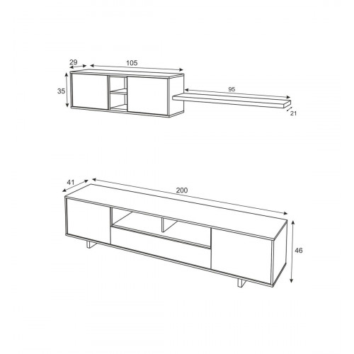 Mueble de salón y TV Varys blanco y gris 46x200x42cm (anchoxaltoxfondo)