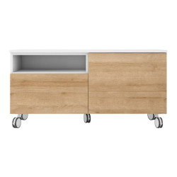 Mueble de TV con ruedas, 1 puerta abatible, 1 cajón y 1 hueco Home EuroVolter Blanco / Canela