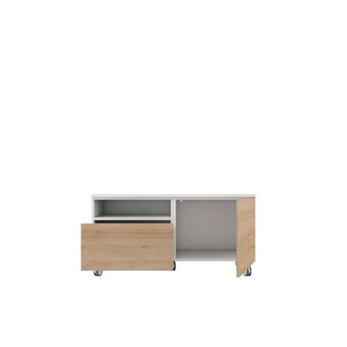 Mueble de TV con ruedas, 1 puerta abatible, 1 cajón y 1 hueco Home EuroVolter Blanco / Canela