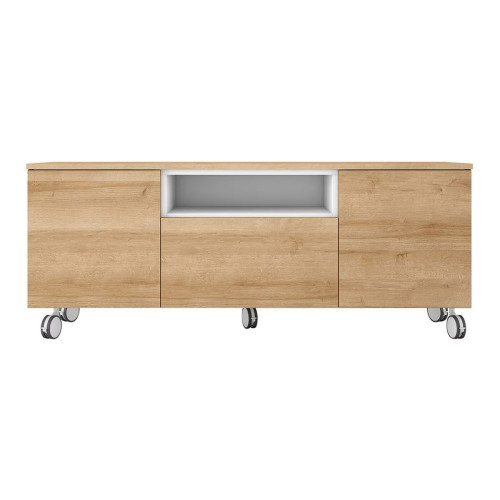 Mueble de TV con ruedas, 2 puertas abatibles, 1 cajón y 1 hueco Home EuroVolter Canela / Blanco