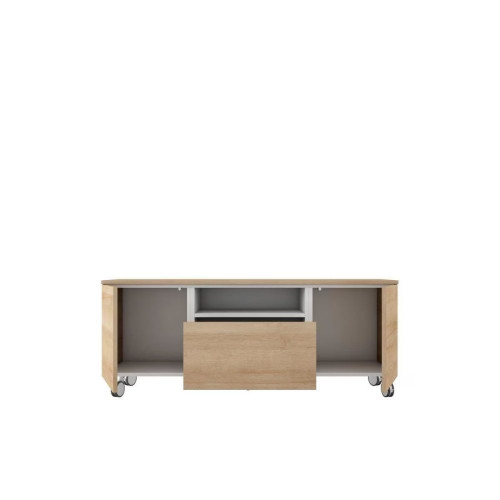 Mueble de TV con ruedas, 2 puertas abatibles, 1 cajón y 1 hueco Home EuroVolter Canela / Blanco
