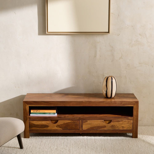 Mueble de TV de madera de palisandro con 2 cajones Bombay EuroVolter Natural