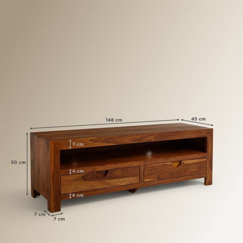 Mueble de TV de madera de palisandro con 2 cajones Bombay EuroVolter Natural
