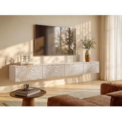 Mueble de TV suspendido con 4 puertas - Beige y dorado - RINAREL