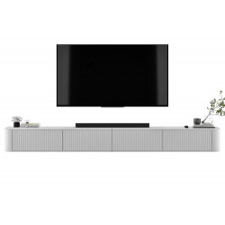 Mueble de TV suspendido de 4 puertas, frentes con relieve, blanco mate, 280 cm - AURORA