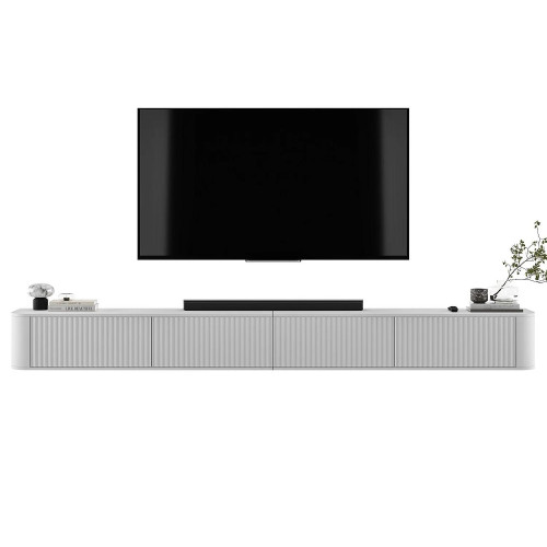 Mueble de TV suspendido de 4 puertas, frentes con relieve, blanco mate, 280 cm - AURORA