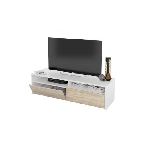 Mueble para TV 130x40x36 cm blanco mate y roble canadiense con 2 puertas – Verona