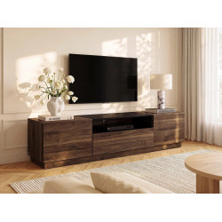 Mueble para TV con 2 puertas, 1 cajón y 1 estante - Marrón oscuro natural y Negro - CEMILINA