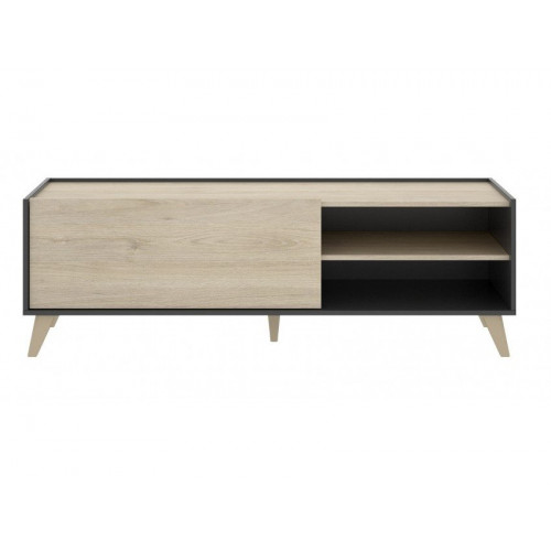 Mueble TV 155x43x47 cm grafito y roble natural con solapa y dos compartimentos - Ronda