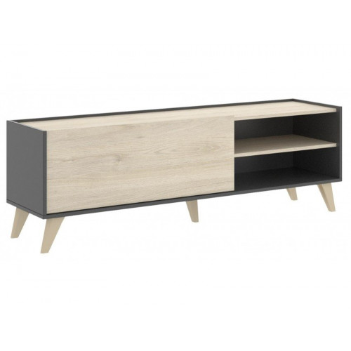 Mueble TV 155x43x47 cm grafito y roble natural con solapa y dos compartimentos - Ronda