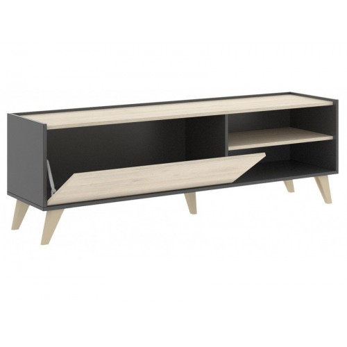 Mueble TV 155x43x47 cm grafito y roble natural con solapa y dos compartimentos - Ronda