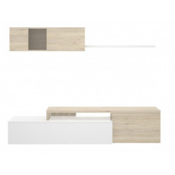 Mueble TV 201 cm en blanco brillo y roble natural - Lincoln