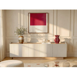 Mueble TV con 4 puertas - Beige y color natural claro ANARZA