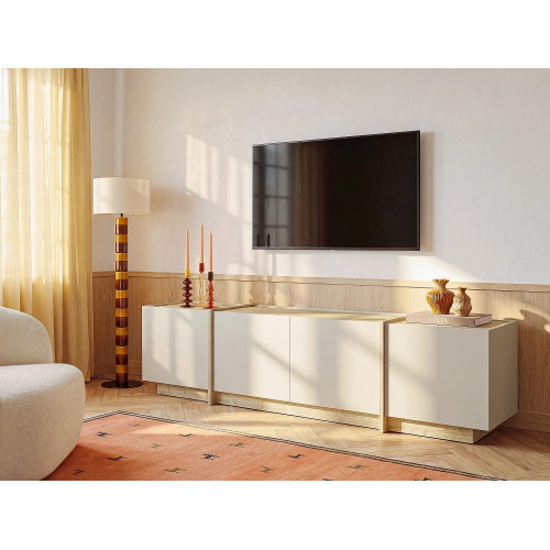 Mueble TV con 4 puertas - Beige y color natural claro - JEYANI