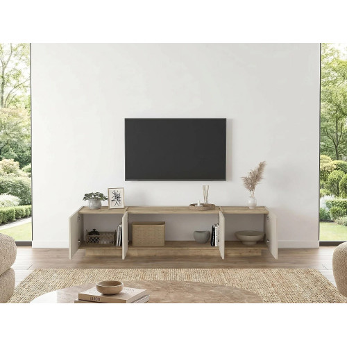 Mueble TV con 4 puertas - Beige y color natural claro - JEYANI