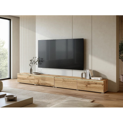Mueble TV moderno 300 cm para salón con iluminación LED roble Wotan
