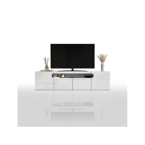 Mueble TV Real con 4 puertas y 1 compartimento abierto blanco brillo 240x40x60 cm