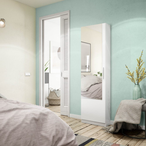 Mueble Zapatero 1 Puerta + Espejo Blanco