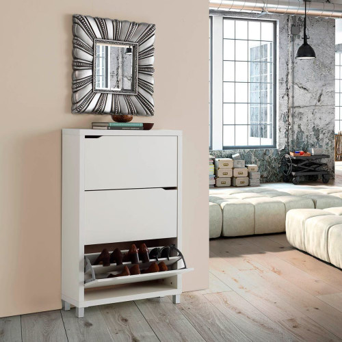 Mueble Zapatero 3 Trampones Kubox Acabado Blanco Blanco