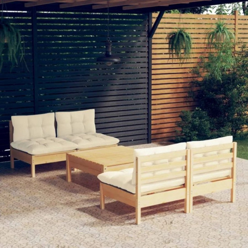 Muebles de jardín 5 pzas cojines madera de pino Vidaxl