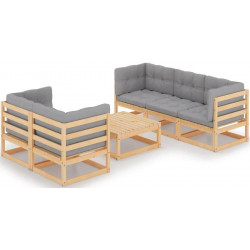 Muebles de jardín 6 piezas con cojines de madera de Pino maciza Vidaxl