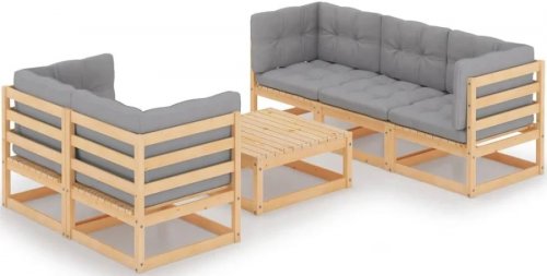 Muebles de jardín 6 piezas con cojines de madera de Pino maciza Vidaxl
