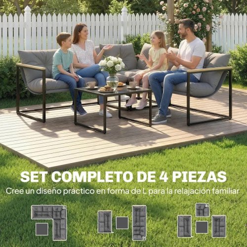 Muebles de Jardín Outsunny 189x189x62 cm Gris