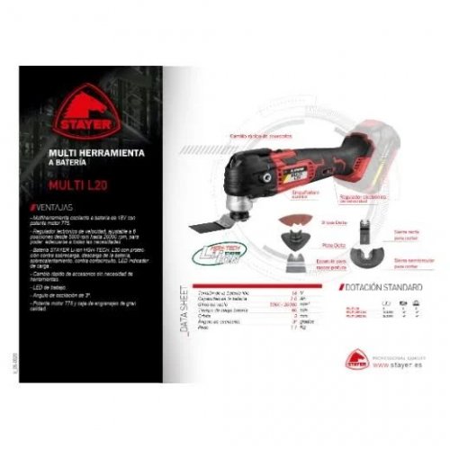 Multiheramienta PROFESIONAL a Batería 18V MULTI L2012 + Batería 2Ah + cargador + Bolsa de transporte