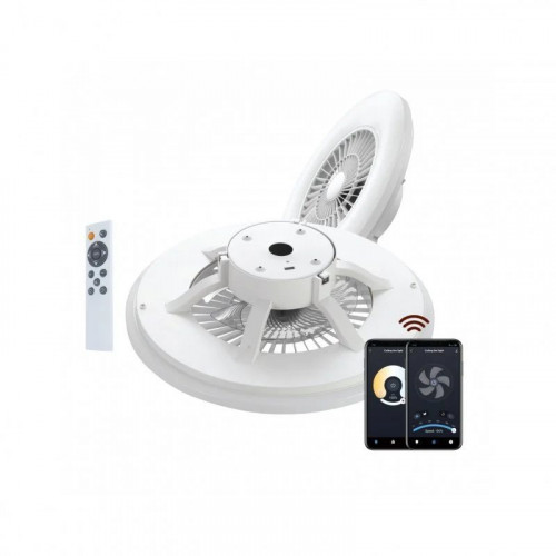Muvit iO Lámpara Superficie Techo WIFI Blanco CCT con Ventilador y Compatible con Asistentes de Voz 600x170mm