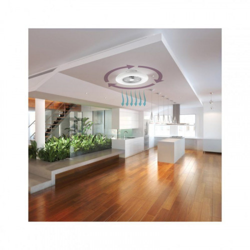 Muvit iO Lámpara Superficie Techo WIFI Blanco CCT con Ventilador y Compatible con Asistentes de Voz 600x170mm