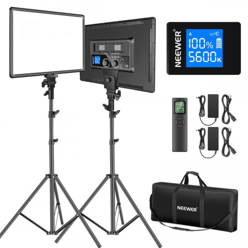 NEEWER 2 Pack NL-288ARC Bi-Color LED Panel Light Stand Kit